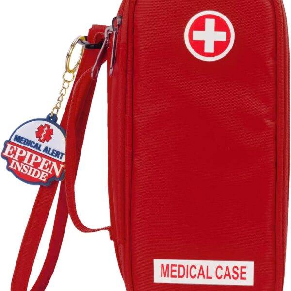 EpiPen Medical Carrying Case Insulated, Travel Medication Organizer Bag Emergency Medical Pouch, Fits 2 EpiPens, Asthma Inhaler, Anti-Histamine, Auvi-Q, Allergy Medicine Essentials, Red : Health & Household