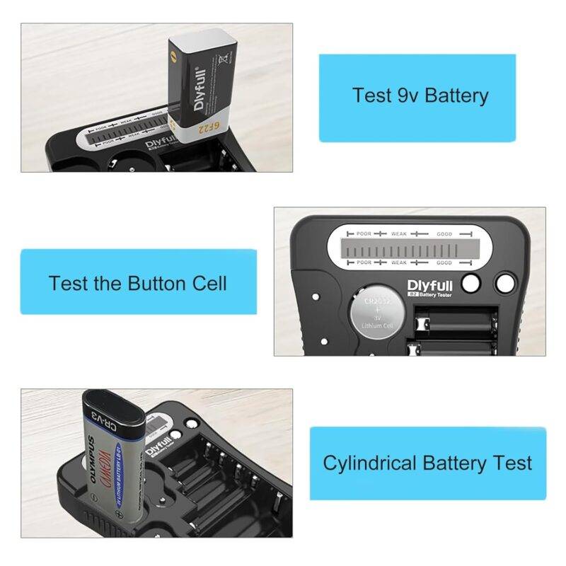 Battery Tester, Dlyfull LCD Display Universal Battery Checker for AA AAA C D 9V CR2032 CR123A CR2 CRV3 2CR5 CRP2 1.5V/3V Button Cell Batteries, 1x AAA batteries included - - Image 4