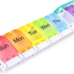 AUVON Weekly Pill Organizer Arthritis Friendly, BPA Free Travel 7 Day Pill Box Case with Spring Open Design and Large Compartment to Hold Vitamins, Cod Liver Oil, Supplements and Medication : Health & Household