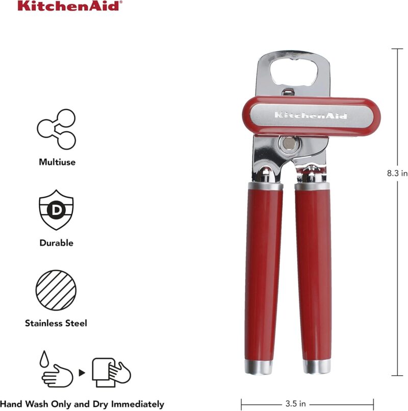 KitchenAid Classic Multifunction Can Opener and Bottle Opener Easy to Use, Razor Sharp Stainless Steel Cutting Wheel, Soft Ergonomic Handles, Empire Red : Home & Kitchen - Image 3