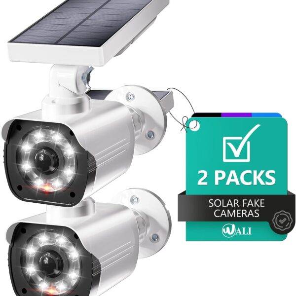 WALI Dummy Fake Camera, Security Camera with Motion Sensor Light, Simulated Surveillance Security CCTV Dome Camera Indoor Outdoor (TCW2-SOL), 2 Packs, White-Solar : Electronics
