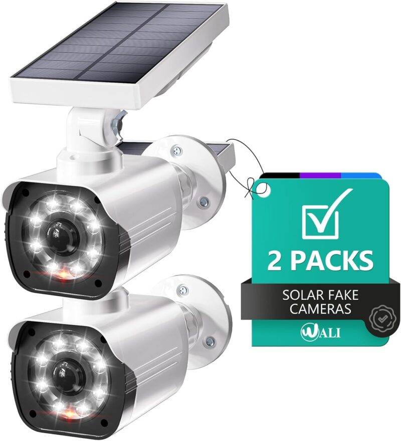 WALI Dummy Fake Camera, Security Camera with Motion Sensor Light, Simulated Surveillance Security CCTV Dome Camera Indoor Outdoor (TCW2-SOL), 2 Packs, White-Solar : Electronics