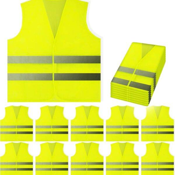 PeerBasics Safety Vests Reflective, 10 Pack, Mesh -