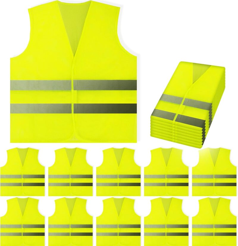 PeerBasics Safety Vests Reflective, 10 Pack, Mesh -