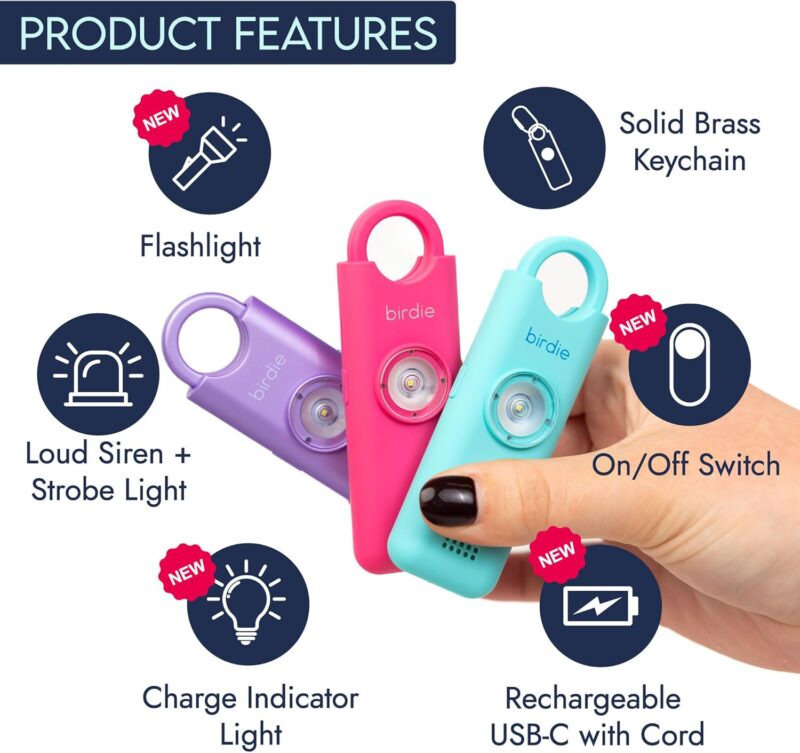 She's Birdie - The Original Personal Safety Alarm for Women by Women - Loud Siren, Strobe Light and Key Chain for Self Defense - Rechargeable with Power Switch and Flashlight (Lemon) : Electronics - Image 3