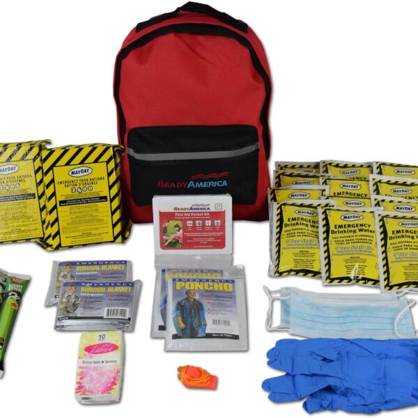 Ready America 70280 72 Hour Emergency Kit, 2-Person, 3-Day Backpack, Includes First Aid Kit, Survival Blanket, Portable Preparedness Go-Bag for Camping, Car, Earthquake, Travel, Hiking, and Hunting, Red : Health & Household