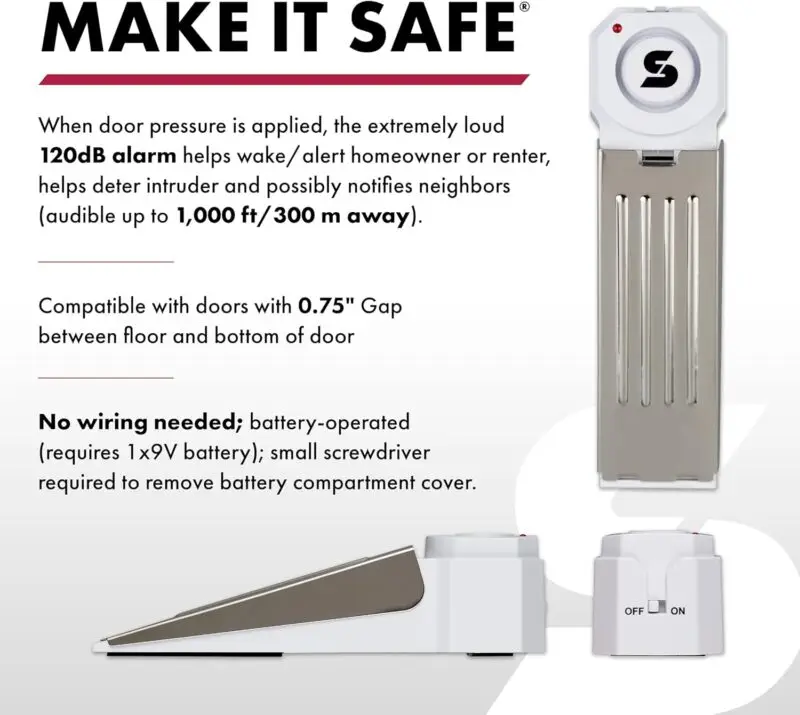 SABRE 120 dB Wedge Door Stop Security Alarm, Extremely Loud Wireless Alarm Siren Audible Up To 1,500 Ft., Non-Skid Pad, Compact Alarm Great for Home, Travel, Apartment or Dorm : Office Products - Image 5