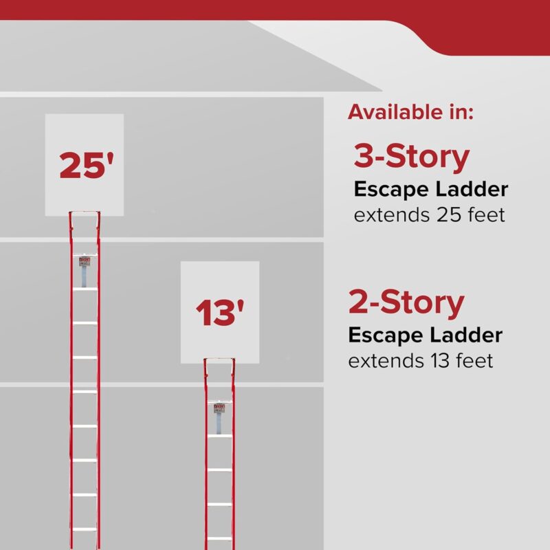 Kidde Fire Escape Ladder, 2-Story Rope Ladder, Extends to 13-Feet, Anti-Slip Rungs - Emergency Ladders - - Image 2