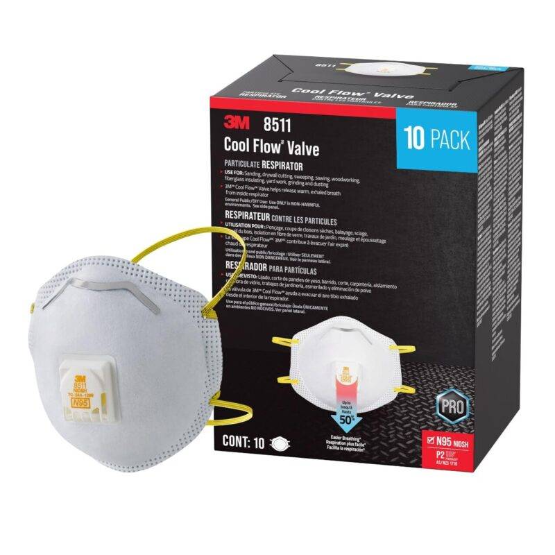 3M N95 Respirator 8511, Cool Flow Valve, 10 Pack, NIOSH-APPROVED, Advanced Filter Media For Easy Breathing, Comfortable For Long Periods Of Wear, Helps Filter Pollen, Mold Spores & Dust (8511PB1-A-PS) - Papr Safety Respirators -