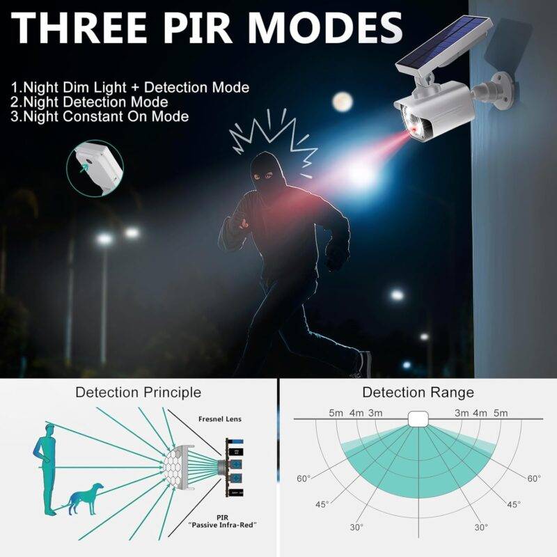 WALI Dummy Fake Camera, Security Camera with Motion Sensor Light, Simulated Surveillance Security CCTV Dome Camera Indoor Outdoor (TCW2-SOL), 2 Packs, White-Solar : Electronics - Image 4