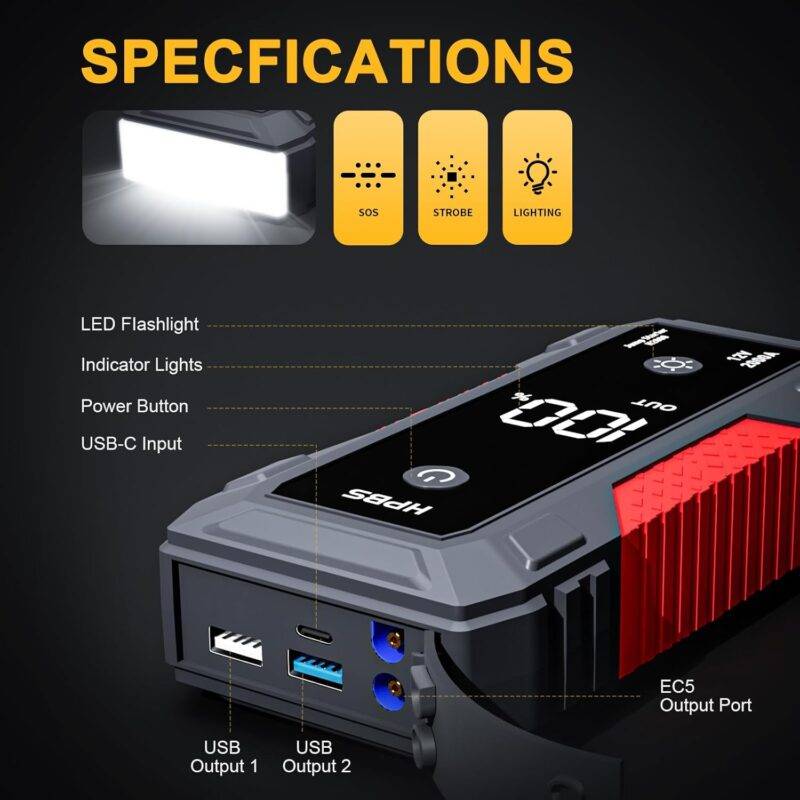 Jump Starter - 5000A Jump Starter Battery Pack for Up to 10.0L Gas and 8.0L Diesel Engines, Model H2000 12V Portable Car Battery Jump Starter Box with 3.0" LCD Display : Automotive - Image 6