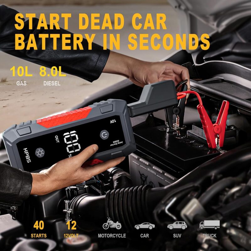 Jump Starter - 5000A Jump Starter Battery Pack for Up to 10.0L Gas and 8.0L Diesel Engines, Model H2000 12V Portable Car Battery Jump Starter Box with 3.0" LCD Display : Automotive - Image 2