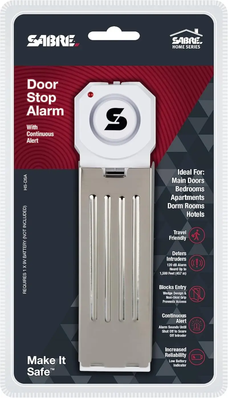 SABRE 120 dB Wedge Door Stop Security Alarm, Extremely Loud Wireless Alarm Siren Audible Up To 1,500 Ft., Non-Skid Pad, Compact Alarm Great for Home, Travel, Apartment or Dorm : Office Products - Image 8