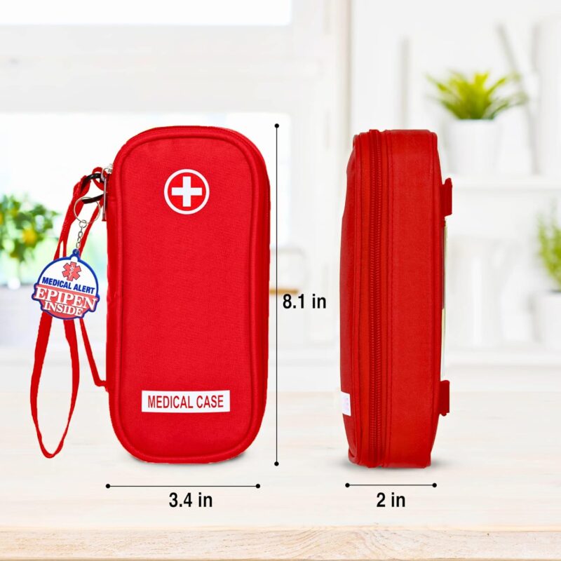 EpiPen Medical Carrying Case Insulated, Travel Medication Organizer Bag Emergency Medical Pouch, Fits 2 EpiPens, Asthma Inhaler, Anti-Histamine, Auvi-Q, Allergy Medicine Essentials, Red : Health & Household - Image 3