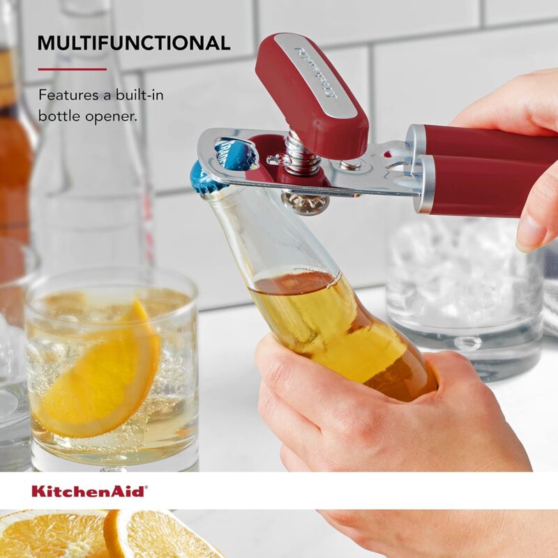 KitchenAid Classic Multifunction Can Opener and Bottle Opener Easy to Use, Razor Sharp Stainless Steel Cutting Wheel, Soft Ergonomic Handles, Empire Red : Home & Kitchen - Image 4