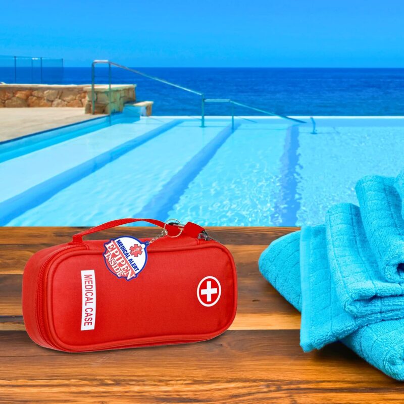 EpiPen Medical Carrying Case Insulated, Travel Medication Organizer Bag Emergency Medical Pouch, Fits 2 EpiPens, Asthma Inhaler, Anti-Histamine, Auvi-Q, Allergy Medicine Essentials, Red : Health & Household - Image 8