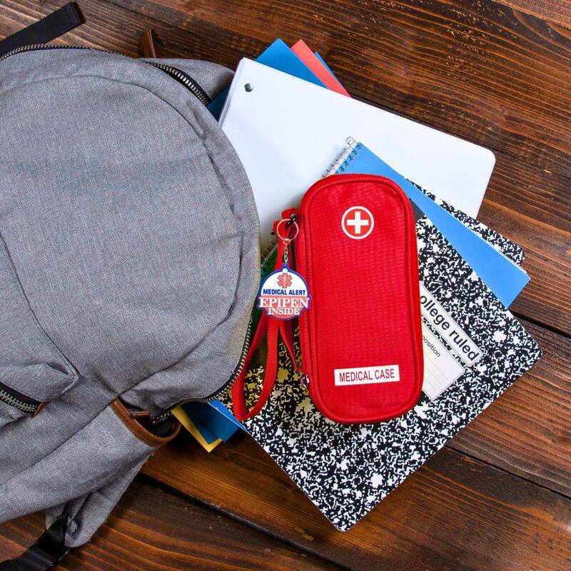 EpiPen Medical Carrying Case Insulated, Travel Medication Organizer Bag Emergency Medical Pouch, Fits 2 EpiPens, Asthma Inhaler, Anti-Histamine, Auvi-Q, Allergy Medicine Essentials, Red : Health & Household - Image 7