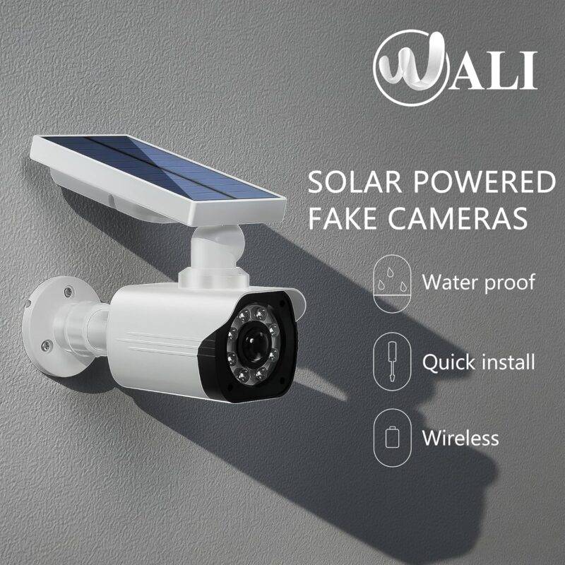 WALI Dummy Fake Camera, Security Camera with Motion Sensor Light, Simulated Surveillance Security CCTV Dome Camera Indoor Outdoor (TCW2-SOL), 2 Packs, White-Solar : Electronics - Image 2